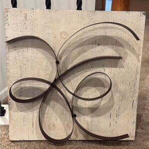 Wall Art - white washed wood & brown metal